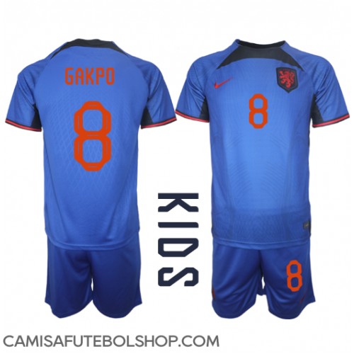 Camisa de time de futebol Holanda Cody Gakpo #8 Replicas 2º Equipamento Infantil Mundo 2022 Manga Curta (+ Calças curtas)